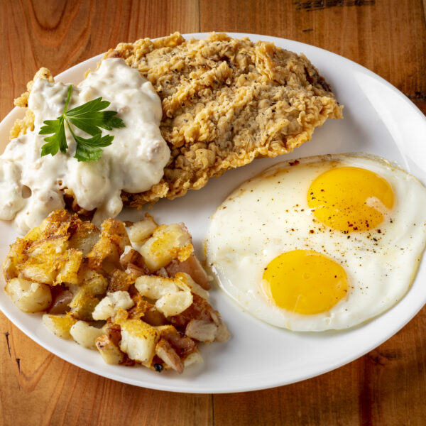 CHICKEN FRIED STEAK & EGGS