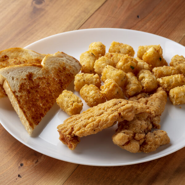 TWO CRISPY CHICKEN STRIPS WITH TATER POPS | KIDS