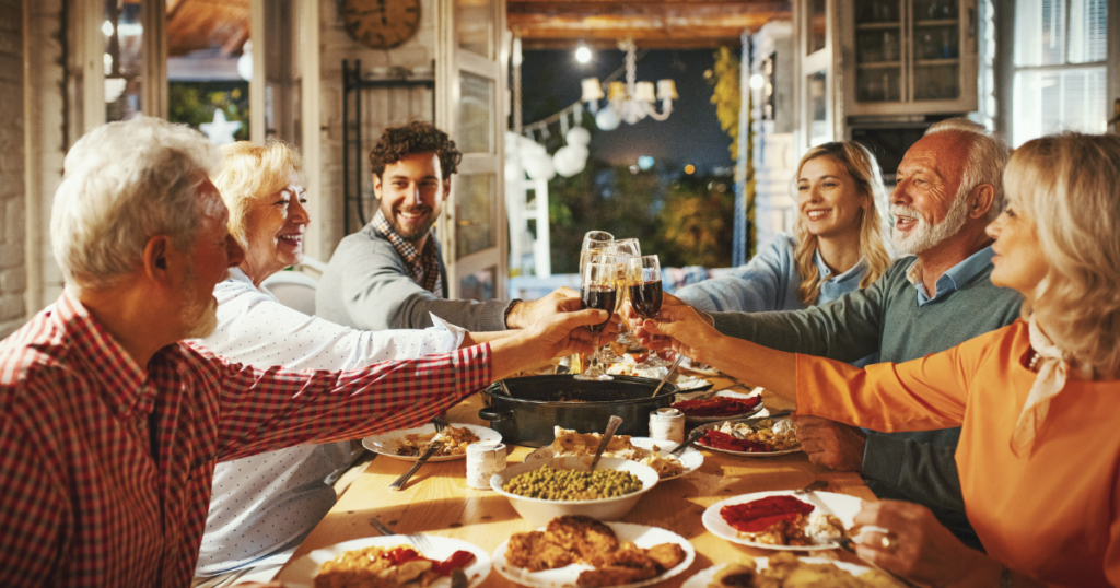 Family enjoying Thanksgiving dinner together.