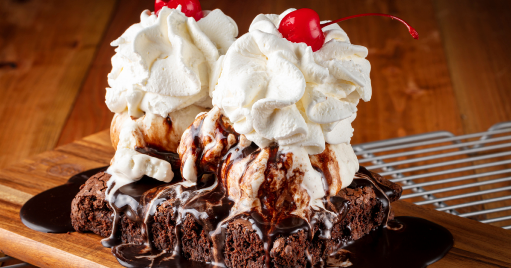 Colossal Brownie Sundae in Rancho Cordova: A warm, fudgy brownie topped with vanilla ice cream, hot fudge, and whipped cream.