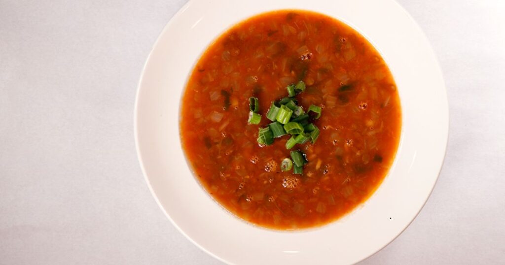 Bowl of Brookfields’ flavorful Moroccan Lentil Soup, homemade and soup of the day.